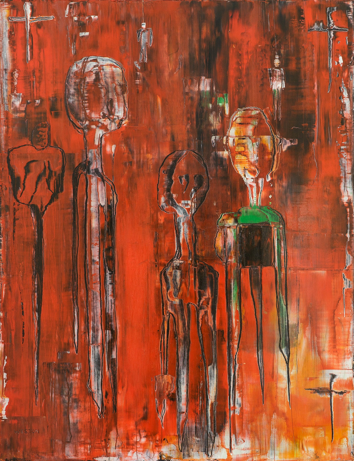 'LADIES AND GENTLEMEN WE ARE FLOATING IN SPACE' OIL ON BOARD 83 x 65 cm Original Art Work