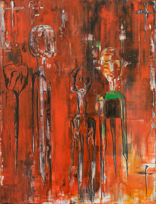 'LADIES AND GENTLEMEN WE ARE FLOATING IN SPACE' OIL ON BOARD  83 x 65 cm Original Art Work